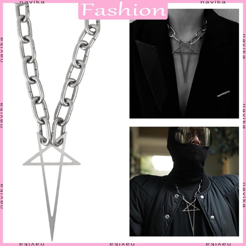 Nav Rock Twist สีเงิน Chunky หนาล็อค Choker Chain สร้อยคอเครื่องประดับ