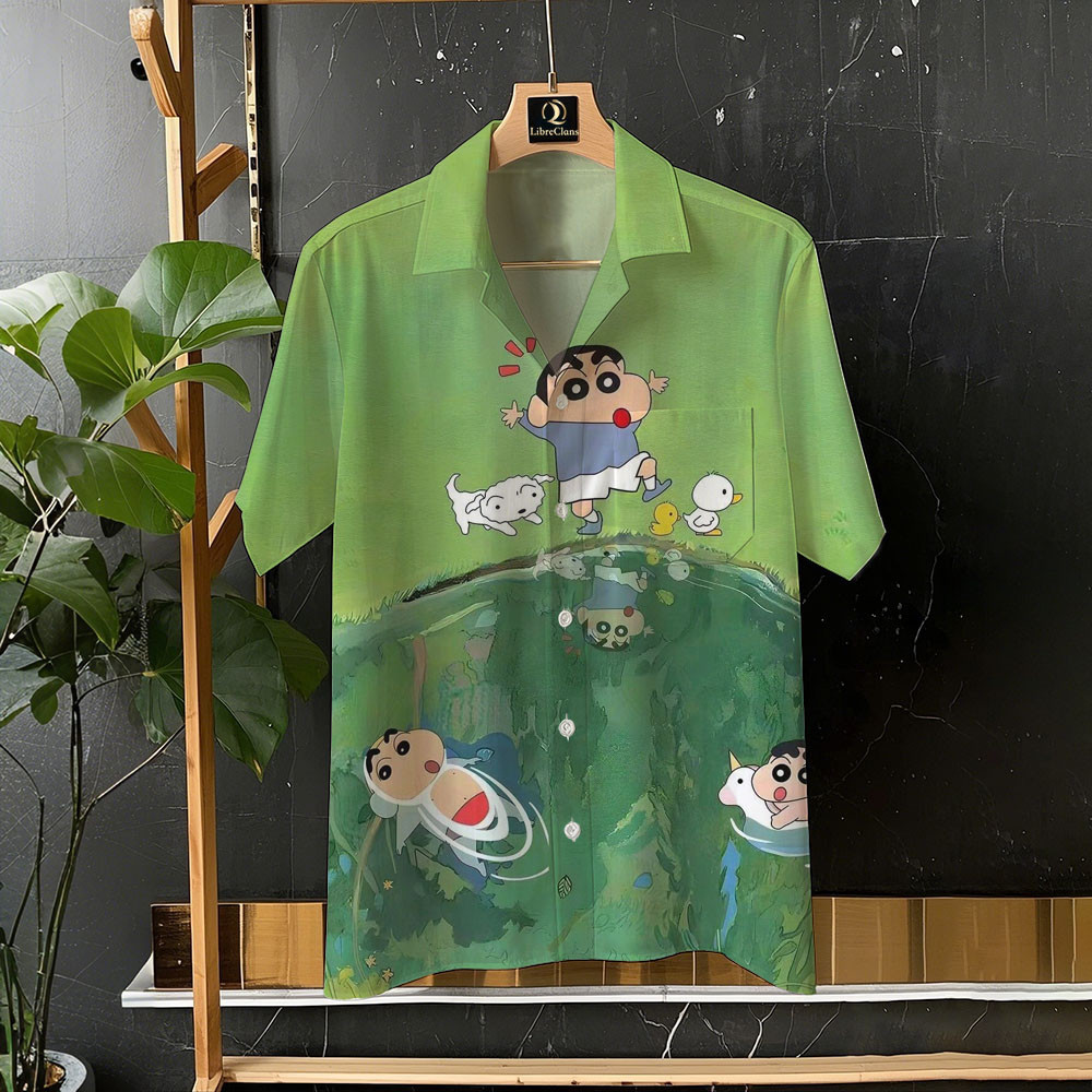 ดินสอสี หน้าแข้ง-ชาน น่ารักอะนิเมะตลกเสื้อฮาวายวันหยุดสบายๆเสื้อแขนสั้นด้านบนกับการออกแบบกระเป๋าสบายระบายอากาศเสื้ออเนกประสงค์ขนาดใหญ่ ส-5เอ็กแอล ราคา ถูกที่สุด ดีลบีเคเค แกลเลอรีภาพที่ 4