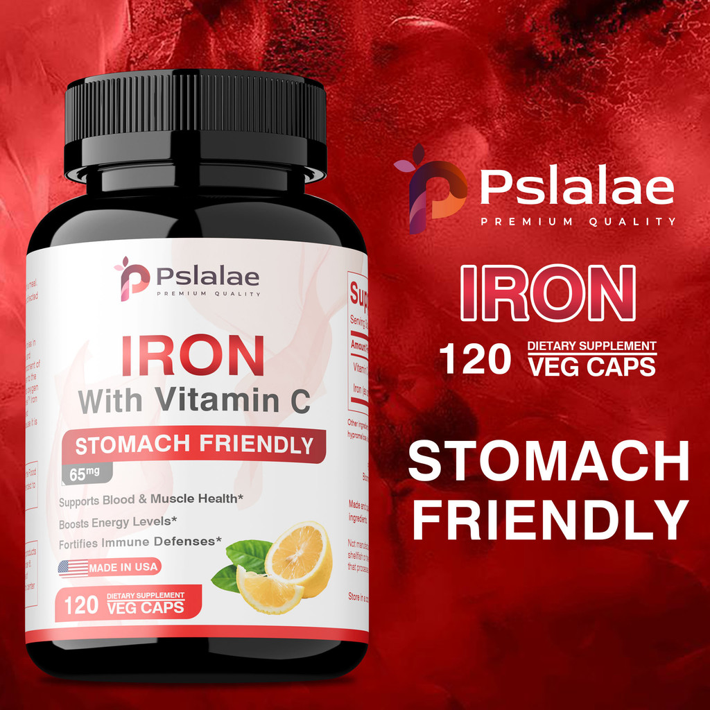 แคปซูล Pslalae Iron & Vitamin C รองรับสุขภาพเลือดและพลังงาน สูตรที่เป็นมิตรต่อท้อง มังสวิรัติ Made in USA