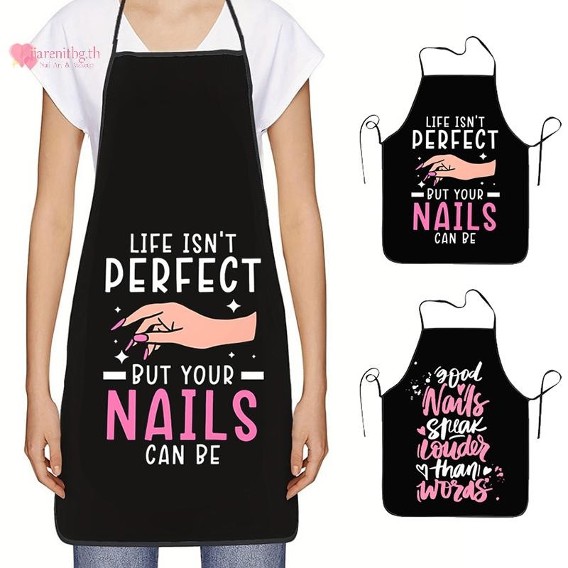 RENBG แฟชั่นเล็บลิปสติกรูปแบบผ้ากันเปื้อน Manicurist ผ้ากันเปื้อน Bibs Manicurist เสื้อผ้าทํางานสําหรับผ้ากันเปื้อนผู้หญิงผู้ชายผ้าน้ํา TH