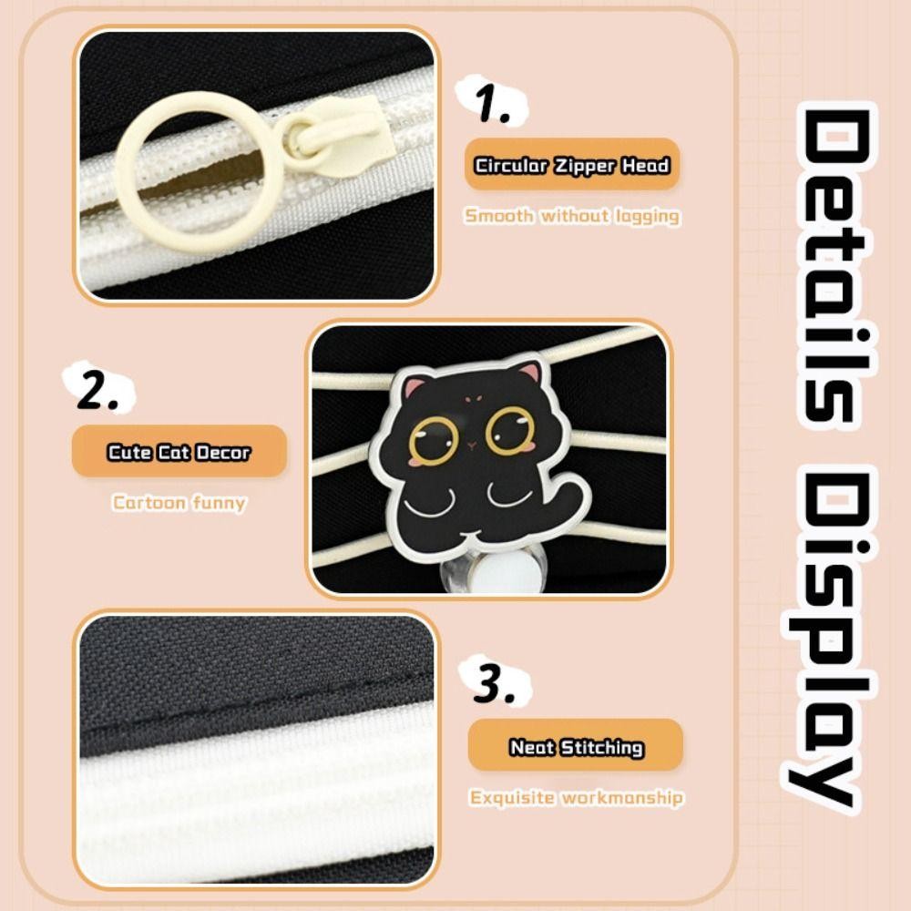 ปากกา ดินสอ ,ความจุขนาดใหญ่หลายชั้นปากกากระเป๋า,ที่มีคุณภาพสูงพาร์ทิชันการจัดเก็บแมวดํา เชือกรูด ออกแบบเครื่องเขียนออแกไนเซอร์ของขวัญนักเรี