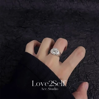 Love2Self MZ3-22 Super Cool แหวนแฟชั่นผู้ชายเงินสีดําแหวนหล่อผู้ชายอุปกรณ์เสริม Vintage ปรับแหวน