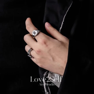 Love2Self MZ3-22 Super Cool แหวนแฟชั่นผู้ชายเงินสีดําแหวนหล่อผู้ชายอุปกรณ์เสริม Vintage ปรับแหวน