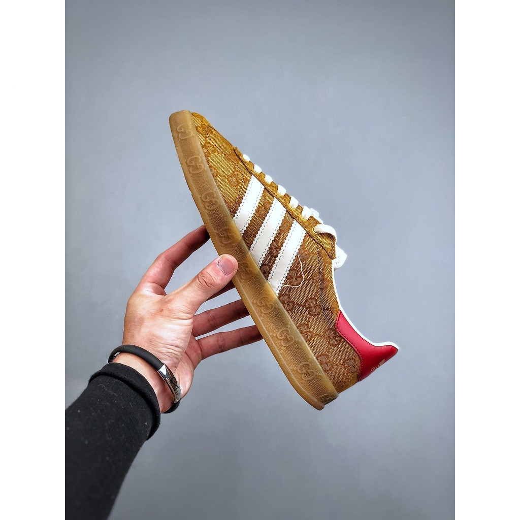 GUCCI กุชชี่ เทียบกับ. Adidas Original Gazelle Skate รองเท้าผ้าใบลําลองสําหรับผู้ชายผู้หญิง "สีน้ําตาล