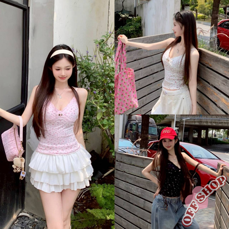 OFF SHOP 🥻ใหม่ 2025 เสื้อสายเดี่ยว สีพาสเทล ลายดอกไม้ มีฟองน้ำ' FY6963