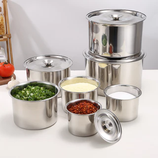 SZX โถเครื่องปรุงสแตนเลสปิด กล่องเก็บเครื่องปรุงครัวบ้าน ถังน้ำมันเชิงพาณิชย์พร้อมฝา ชามตีไข่ 14cm/18cm/20cm