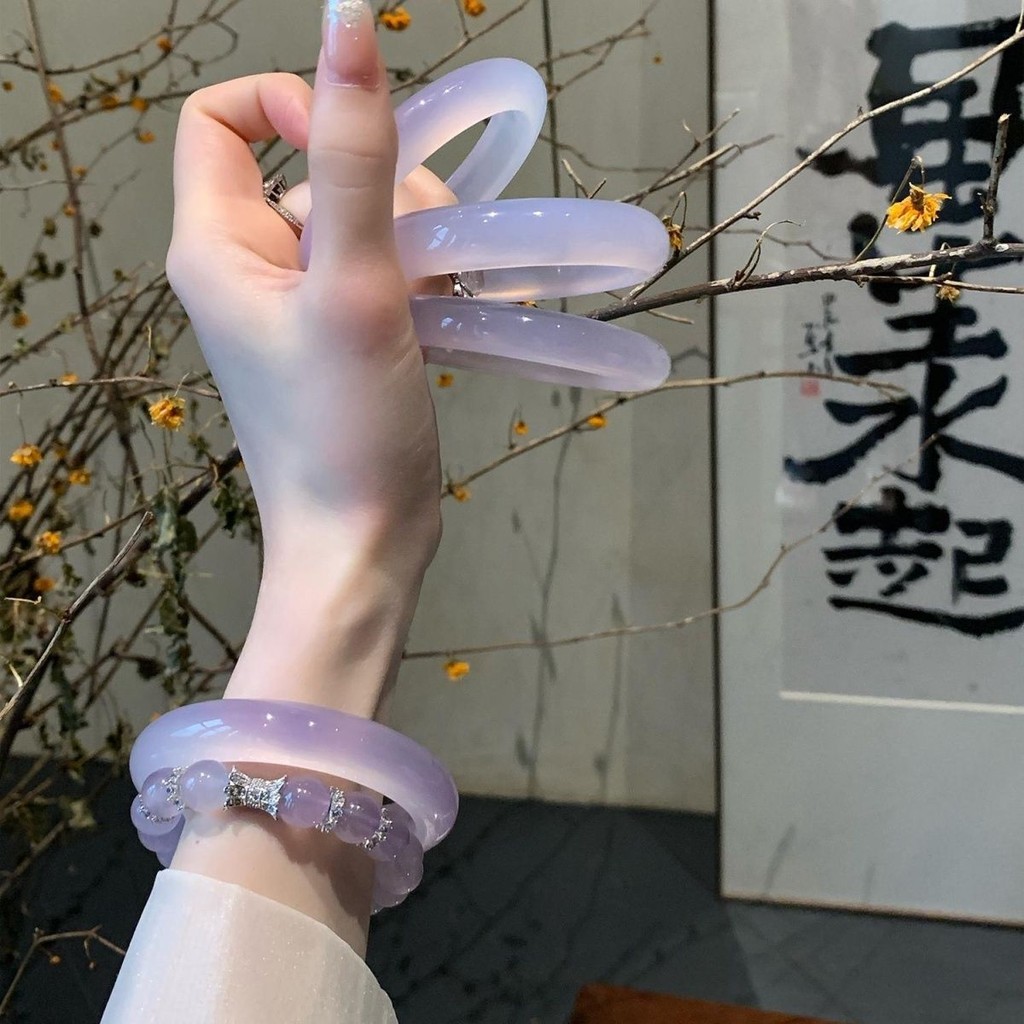 ร้านค้า Classy Ice Violet สร้อยข้อมือผู้หญิง Old Pit Chalcedony Agate สีม่วง Cat Eye สร้อยข้อมือสร้อ