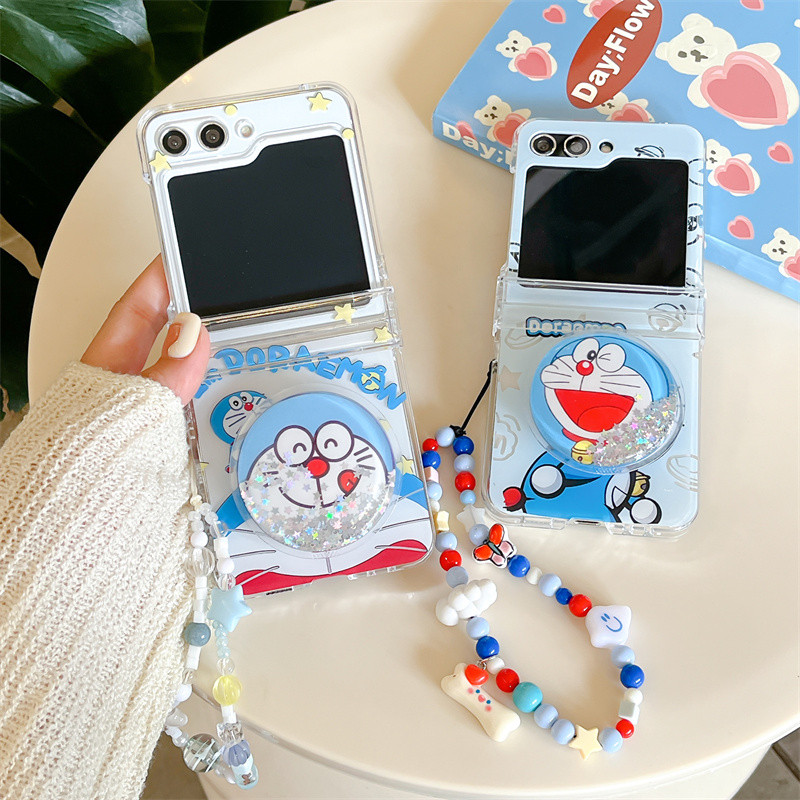 SAMSUNG การ์ตูนโดราเอมอนวงเล็บสร้อยข้อมือเคสโทรศัพท์สําหรับSamsung Z Flip 7 3 4 5 6 Flip6 ZFlip6 Clear Hard PCกันกระแทก - รูปที่ 7