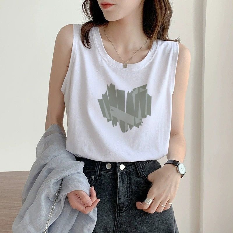 NEW เสื้อผู้หญิง เสื้อยืดแขนกุด สีขาว-สีดำ OP-1093