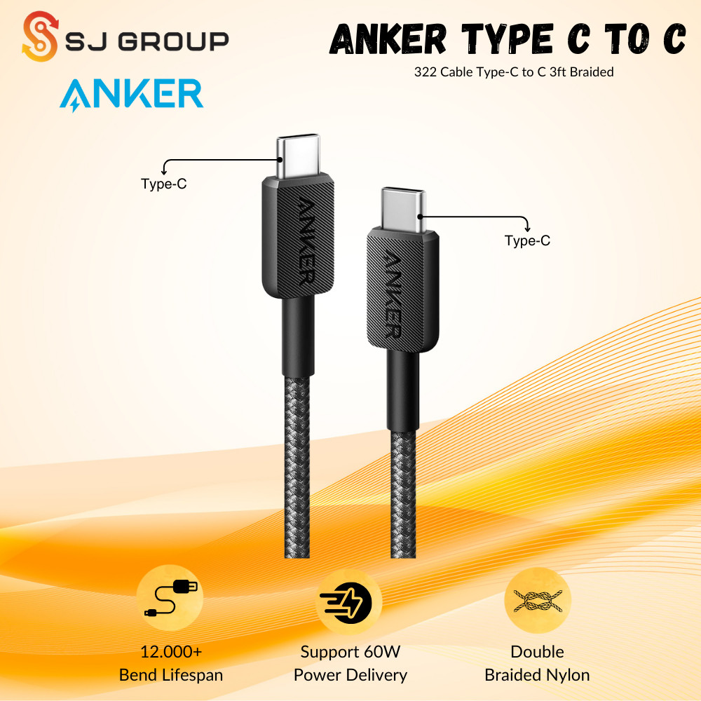 ANKER Cable Charger 322 Type C to C Cable 3ft Braided A81F5