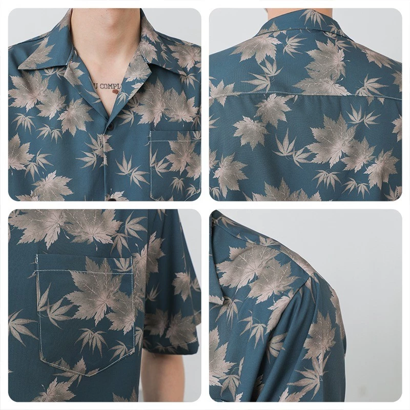 ERSHENSHI เสื้อเชิ้ตลายดอกไม้คอคิวบา แขนสั้น ฮาวาย ยูนิเซ็กส์ thumbnail 3