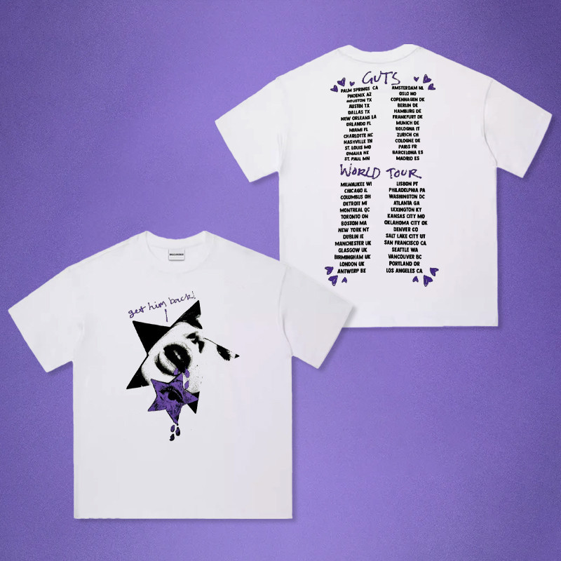 T-ShirtOlivia Rodrigo 2024 Guts World Tour ผ้าฝ้ายเสื้อยืด Plus ขนาด Gwt เขากลับพิมพ์แขนสั้นสําหรับผ