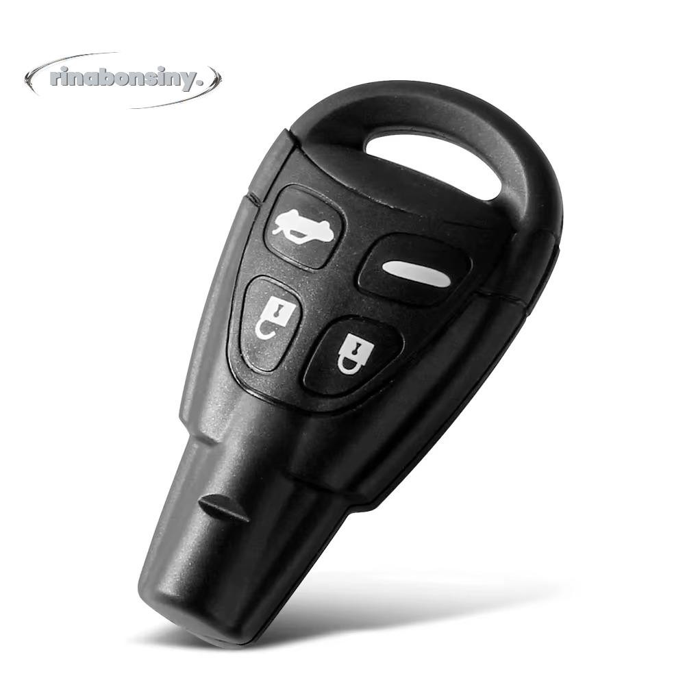 RINABONSINY ฝาครอบกุญแจรถ, ABS สีดําระยะไกลสมาร์ทคีย์,คุณภาพสูง 4 ปุ่มเปลี่ยน Key Fob สําหรับ Saab 9-3 93