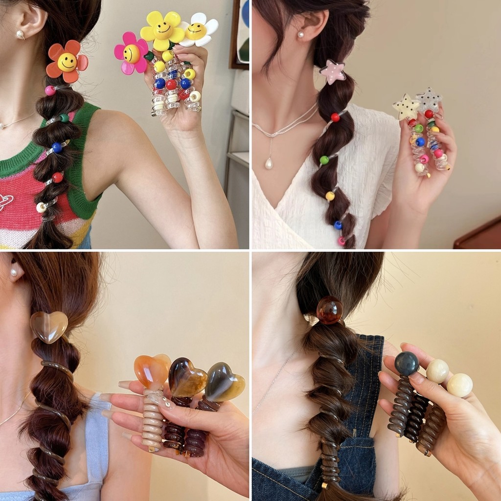ยางมัดผม ขดลวดโทรศัพท์ ลูกปัดตกแต่ง โดพามีน น่ารัก สไตล์เกาหลี เครื่องประดับผมแฟชั่น มีหลายสไตล์ให้เลือก