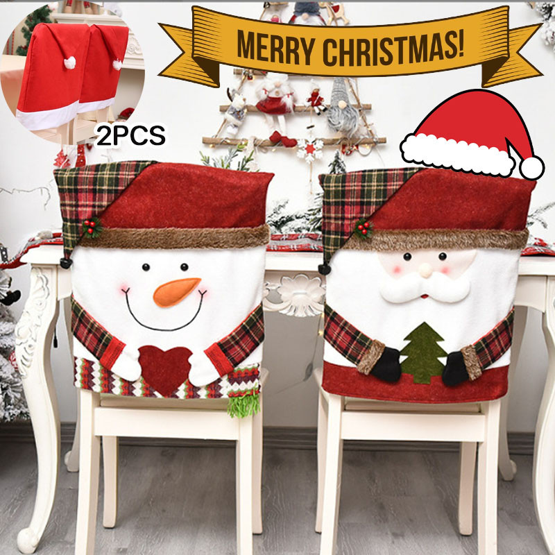 ผ้าคลุมเก้าอี้คริสมาส ของตกแต่งบ้านปี ของตกแต่งวันคริสต์มาส Merry christmas ผ้าคลุมหลังเก้าอี้หมวกซานตาคลอสสีแดง