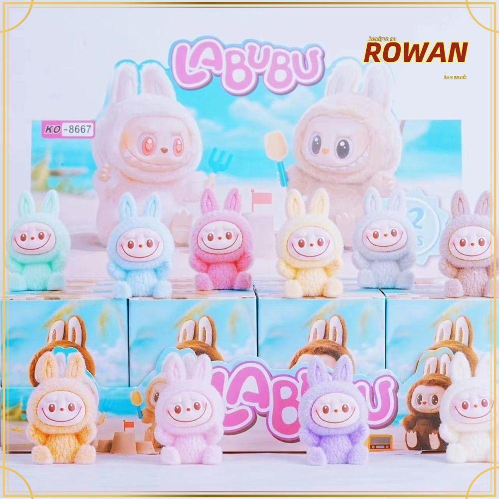 Rowans 1/12 ชิ้น Labubu กล่อง, การ์ตูนสามมิติ Flocking Labubu เครื่องประดับ, น่ารักพวงกุญแจจี้ Pop Mart ตกแต่งรถ