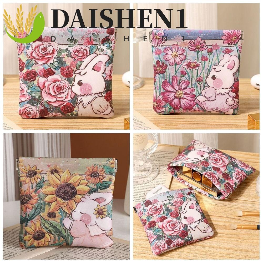 Daishen1 กระเป๋าเครื่องสําอาง หนัง Pu พิมพ์ลายดอกไม้ ปิดเองอัตโนมัติ ขนาดเล็ก สําหรับผู้หญิง