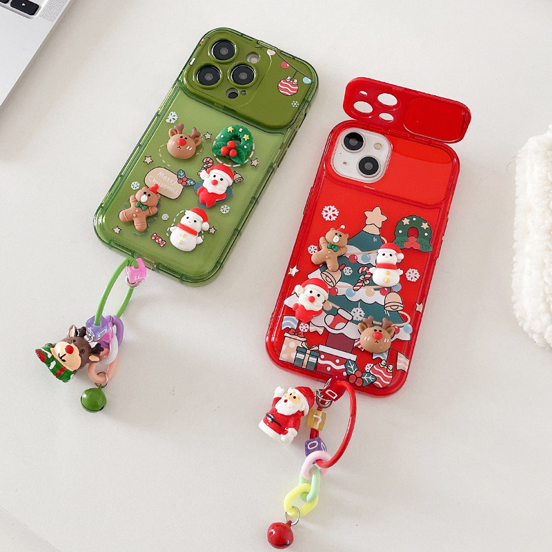 อุปกรณ์โทรศัพท์ ของขวัญคริสต์มาส น่ารัก 16 Pro Max Santa Claus Gingerbread Man ต้นคริสต์มาสวงเล็บหน้าต่างขนาดใหญ่เคสโทรศัพท์แหวนเชือกเส้นเล็กสําหรับ iphone 17 11 12 13 14 15Plus