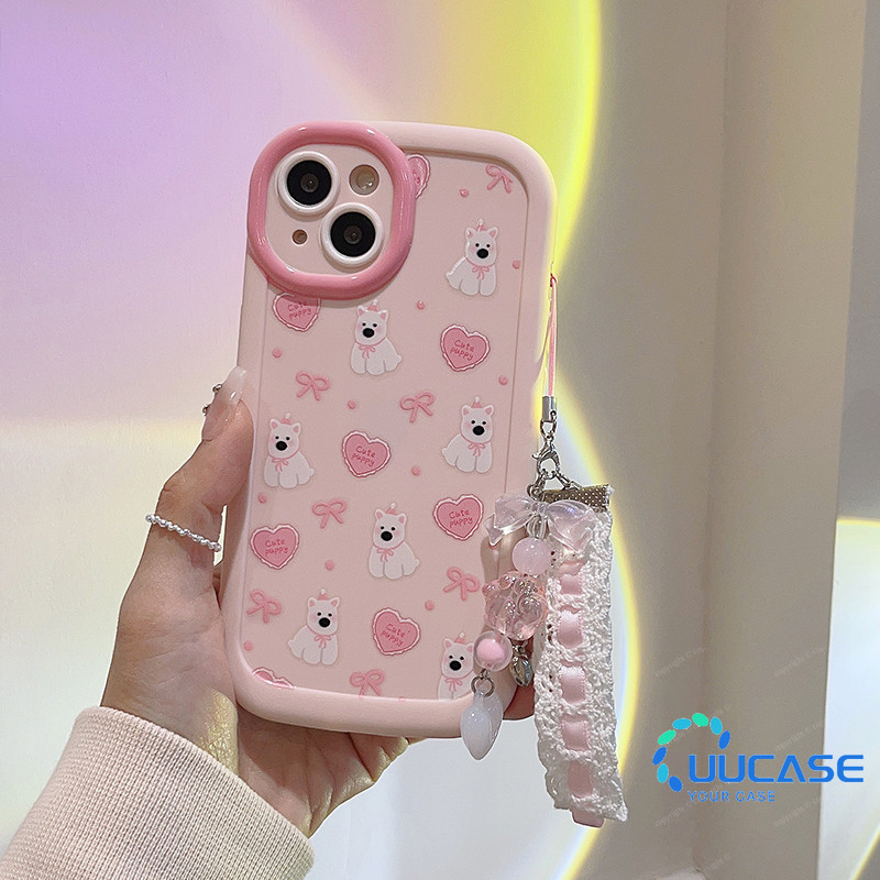 Pink Love Puppy จี้สําหรับ iPhone15proMax เคสโทรศัพท์ 15pro 15 น่ารัก xsmax 7plus 8plus xr 14 Frosted รวมทุกอย่าง 13 ผู้หญิง 14proMax Precision Hole 12 Shock-proof 13 กรณี 11 JKP