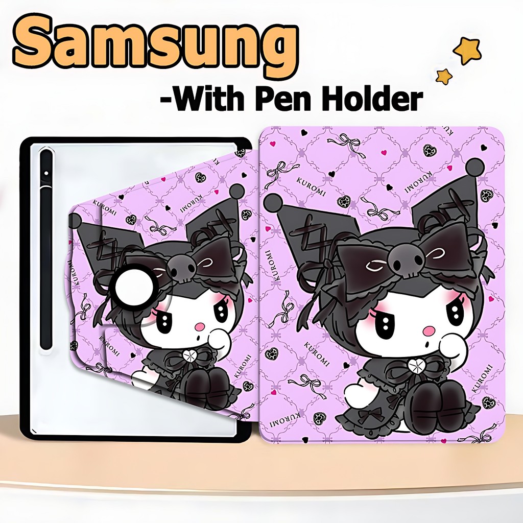 360°หมุน เคสฝาพับ ซัมซุง Tab case For เคส Samsung Galaxy Tab S7 S8 S9 S6 lite S10+ S7FE S9FE S9FE+ A8 A9 A9+ Galaxy Tab S8+ S9+ S7+ A7 lite Right pen Kuromi Samsung Case เคส Galaxy