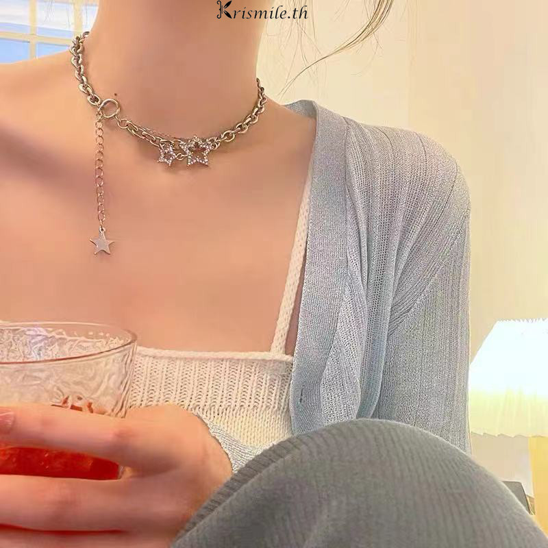 COD-ในไทย สร้อยคอรูปดาวสองชั้นออกแบบความรู้สึกสร้อยคอ Hip Hop ไหปลาร้าโซ่สำหรับผู้หญิง-Kri