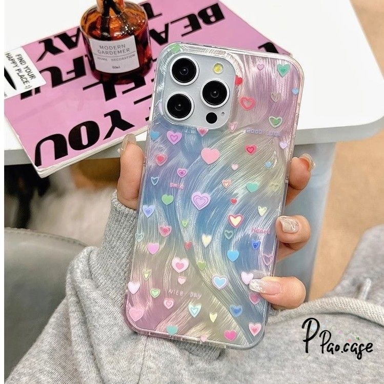 แฟชั่นหัวใจรักน้อยเข้ากันได้เคสไอโฟน 11 16 13 15 12 14 Pro Max XR 16 14 15 7 8 Plus XS MAX X SE เต็มหน้าจอรักหัวใจเคส