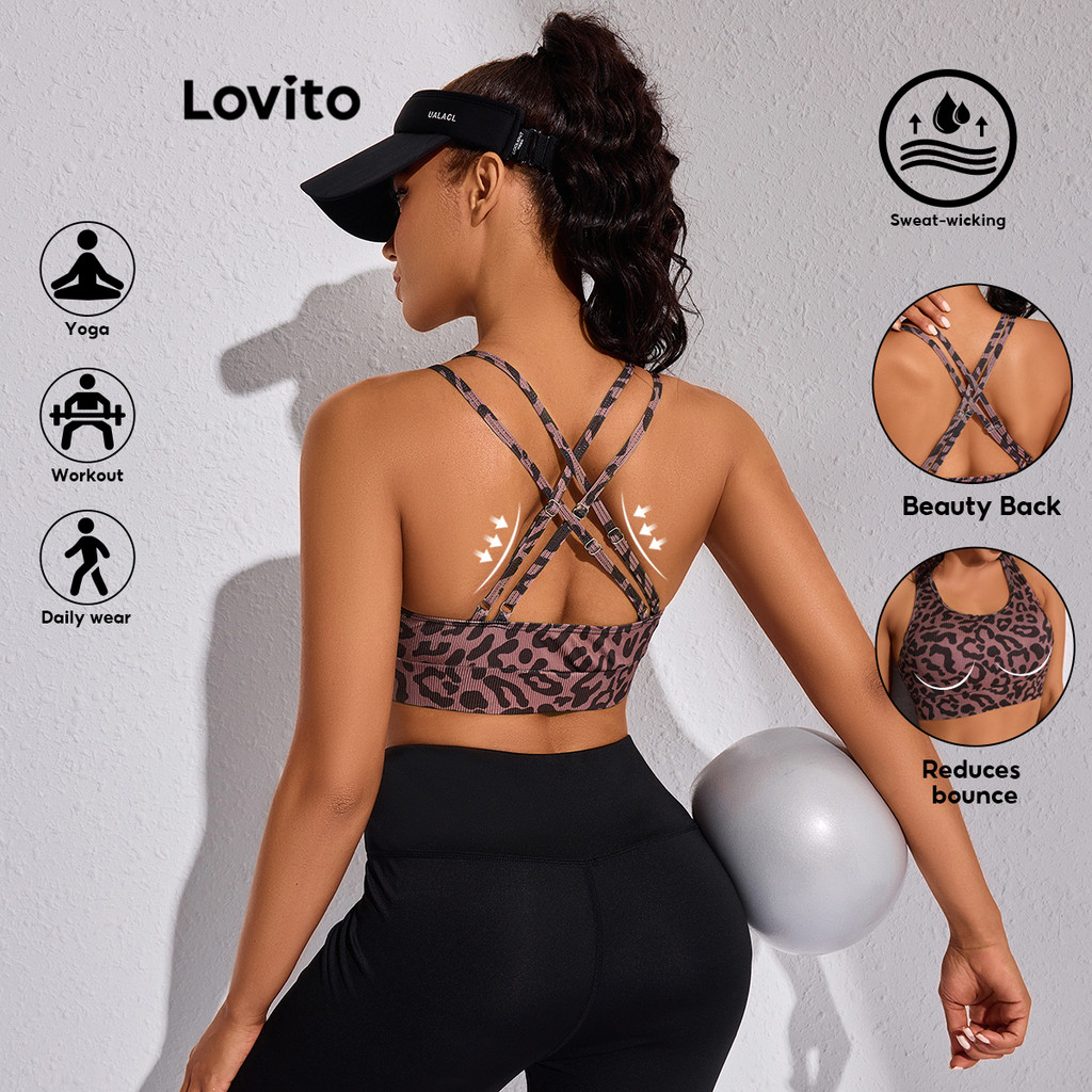 Lovito สปอร์ตตี้Leopard ไขว้เสื้อชั้นในกีฬาสำหรับผู้หญิง LBL17720