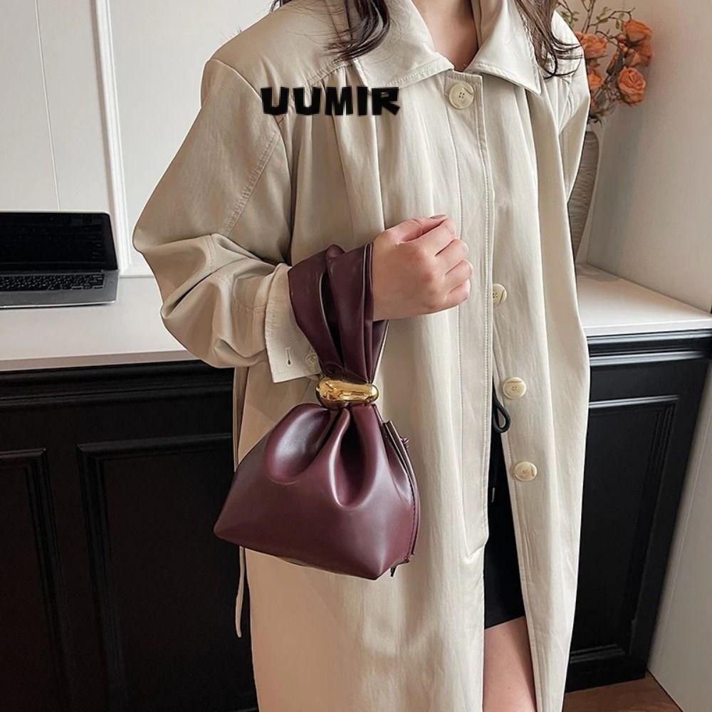 กระเป๋าคลัทช์หนังนิ่ม, Luxury Designer Women Mini Bucket Pouch, Underarm Bags Temperament Side Zipper Pleated Handbag