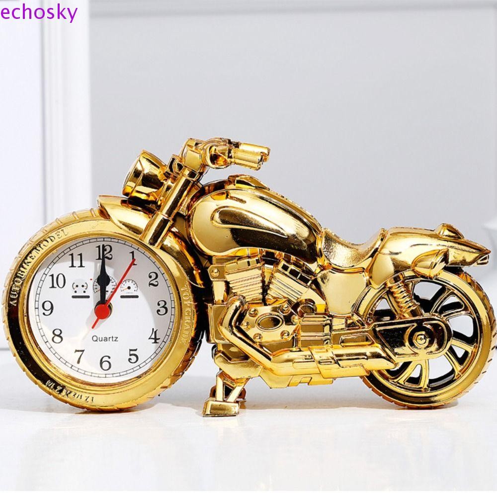 Echosky นาฬิกาปลุกรถจักรยานยนต์ทนทานแฟชั่น Creative Figurine Retrobedside Art หัตถกรรมตกแต่งบ้านตัวเลขอาหรับรถจักรยานยนต์รูปแบบนาฬิกาข้างเตียง