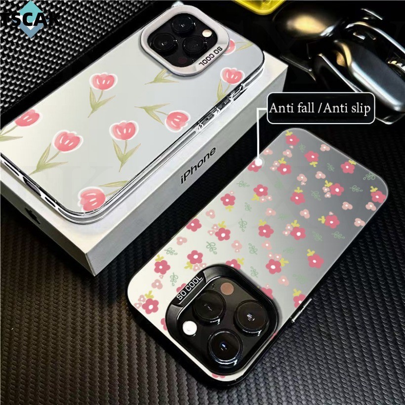 แฟชั่นสีชมพูดอกไม้สดรูปแบบเคสโทรศัพท์สําหรับiPhone AIR 17 Pro Max 17 Pro Frostedสีเงินป้องกันกรณี