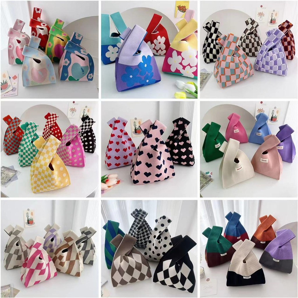 BM-shop2:  พร้อมส่งไทย:กระเป๋าถือลําลอง ผ้าถัก ลายสก๊อต แฮนด์เมด ZB601