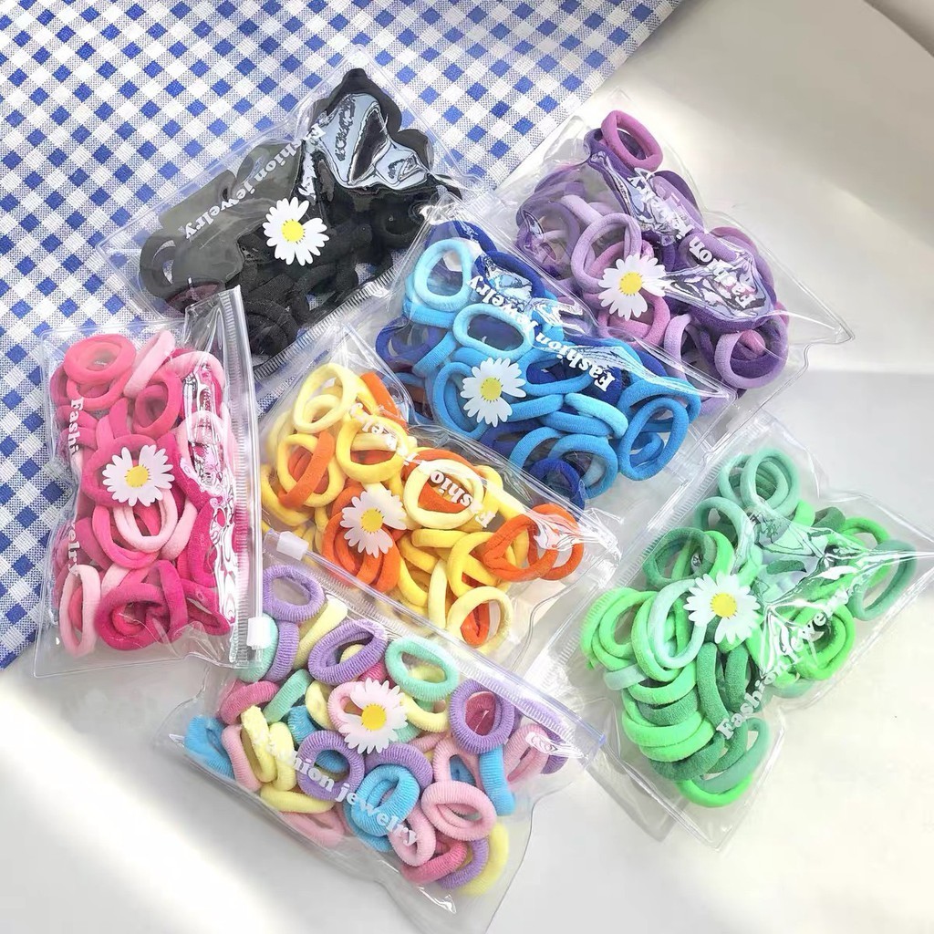 CHILDRENS HAIR TIE / DONUT HAIR TIE RING CONTENTTS 50 ชิ้น (ฟรีกระเป๋า) / DONUT HAIR PAIR