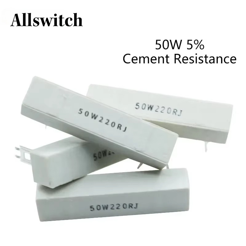 ตัวต้านทานซีเมนต์เซรามิก 50W พลังงานสูง 0.1ohm-1K 1R/2/3/4/5/6/8/10/12/20/25/100/200 Ohm