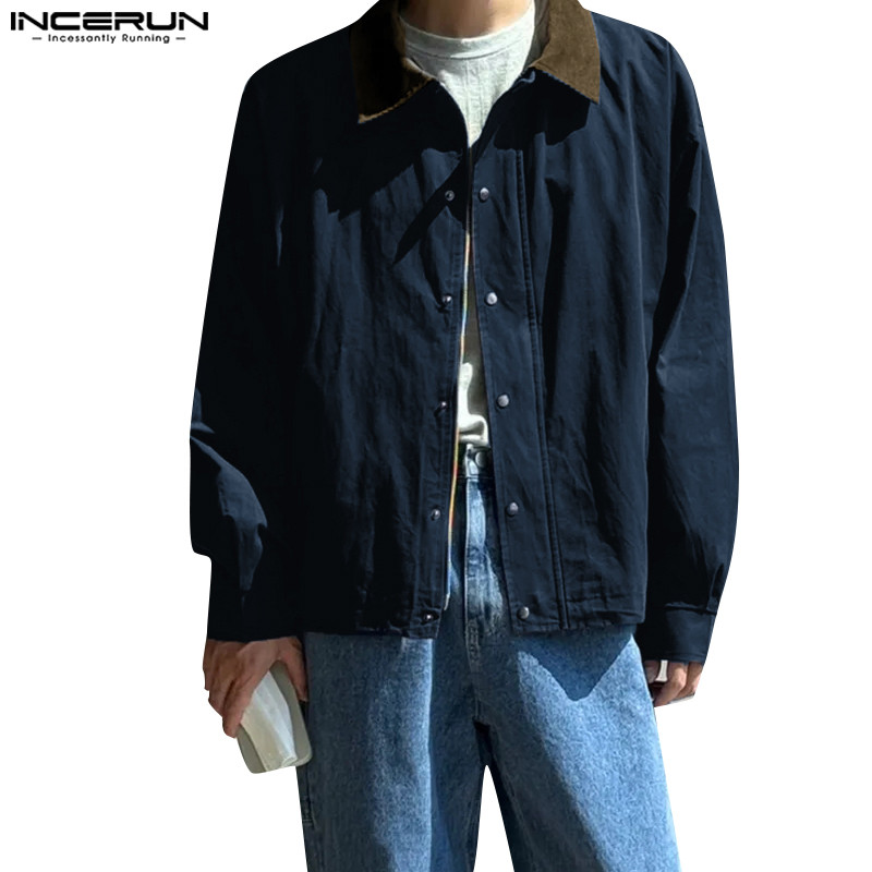 Incerun ผู้ชายเกาหลี Casual Lapel Contrast สีแจ็คเก็ตแขนยาว Presale