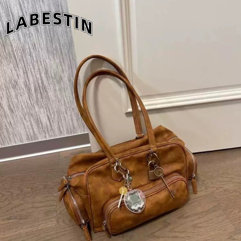 LABESTIN ไหล่เดี่ยวย้อนยุคสีน้ำตาลกระเป๋าโบว์ลิ่งใหม่อเนกประสงค์สบายๆถุงใหญ่เดินทางที่เรียบง่ายหลายกระเป๋าตู้รถไฟกระเป๋าและ * และและ