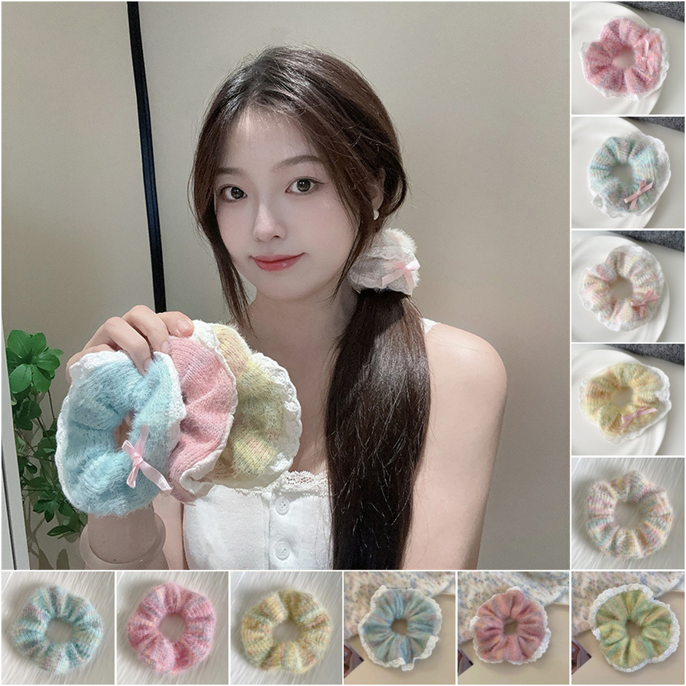 ลูกไม้หวานขนาดใหญ่ลําไส้ผูกผมน่ารักสไตล์ ของผู้หญิง ป่าสไตล์อุปกรณ์ผมทําด้วยผ้าขนสัตว์ถัก