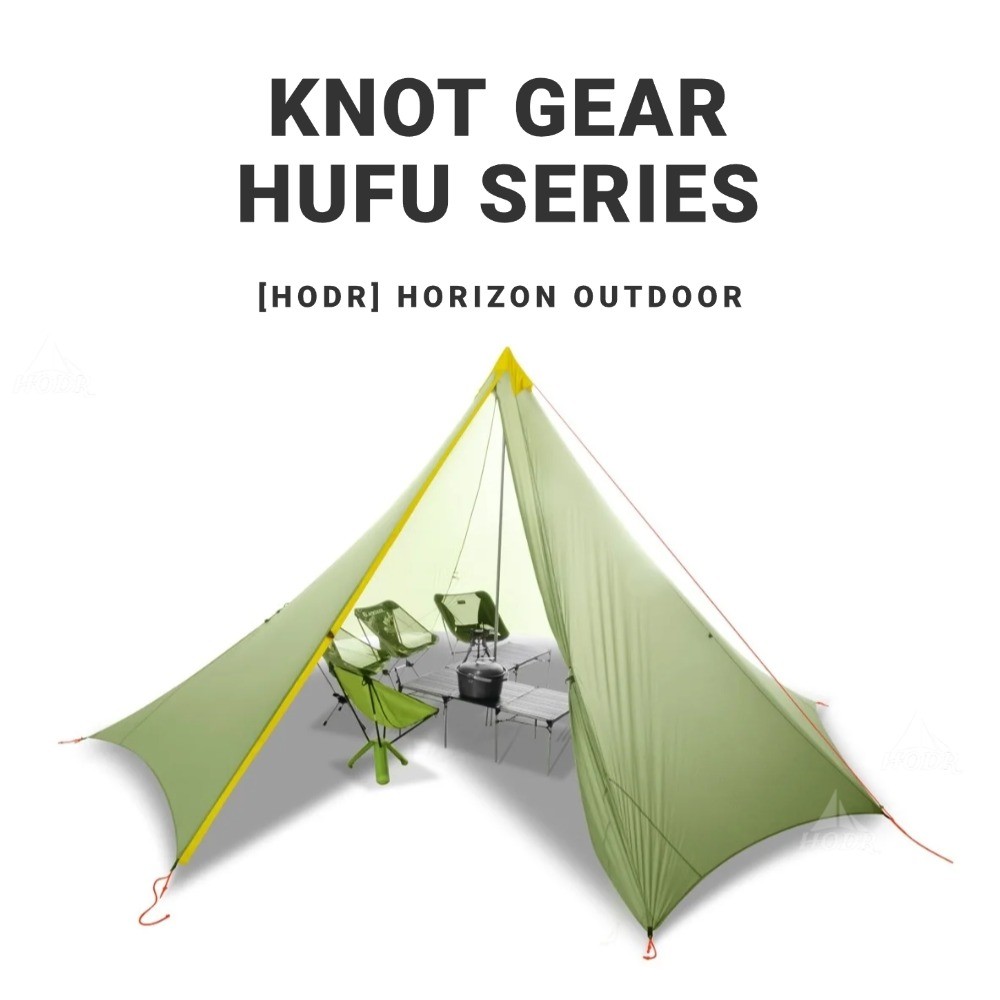 【LODR 】Knot GEAR HUFU Series 1/2/4/10 คนเต็นท์ Ultralight Camping Rodless Pyramid เต็นท์ขนาดใหญ่ Tar