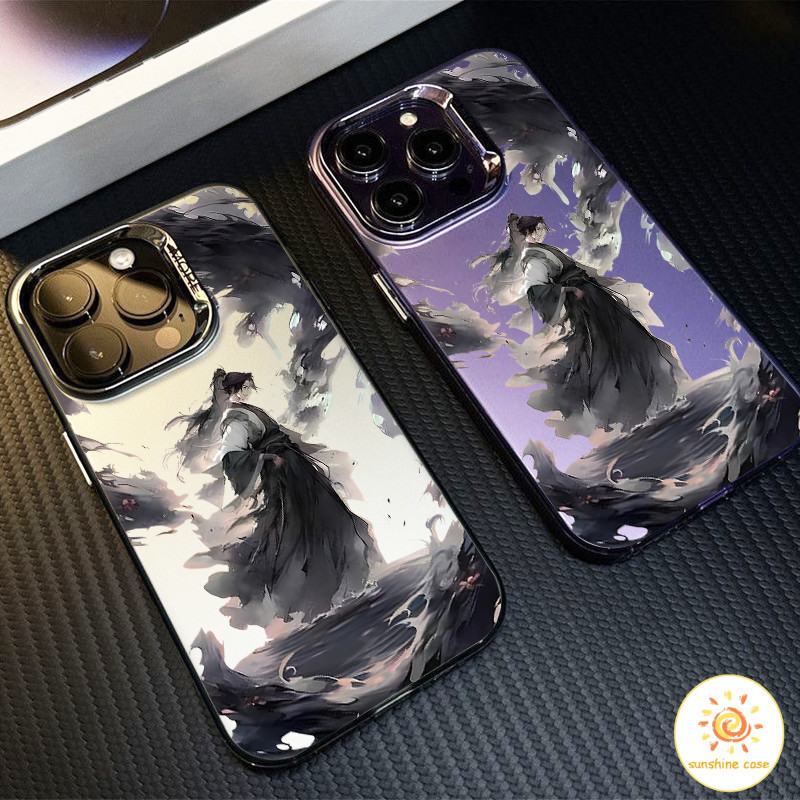 จีนสีดำและสีขาวหมึกอะนิเมะกรณีโทรศัพท์โลหะiPhone12 13 14 15 16 Pro MAX X XS XR 6 7 8Plus SE2020 12 13 Mini