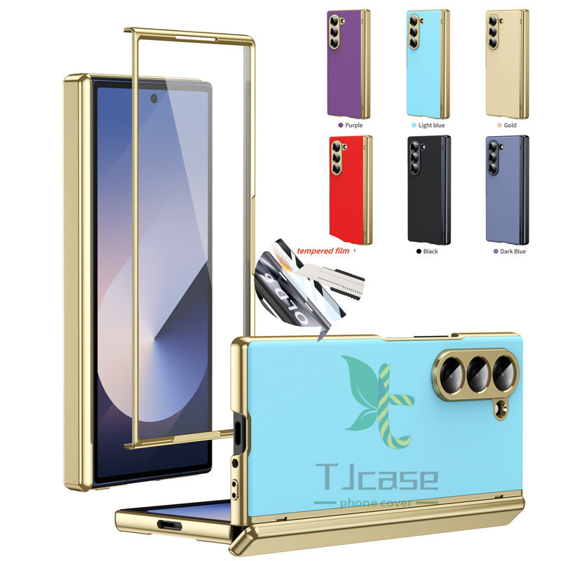 Slim Electroplated AG Frosted ปลอก Samsung Galaxy Z พับ 6 Z พับ 5 Z พับ 4 Z พับ 3 บานพับคลุมทั้งหมดอัตโนมัติ Rebound แก้วด้านหน้าฟิล์มกรณี