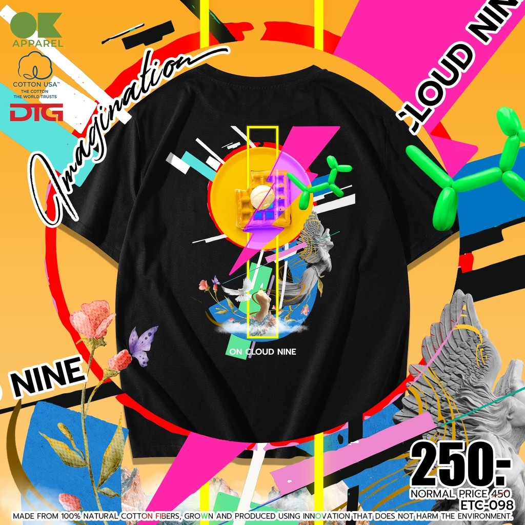 OK Apparel เสื้อยืดคอกลมแขนสั้น ลาย เลข 9 Oversize Cotton USAคุ้มสุด!