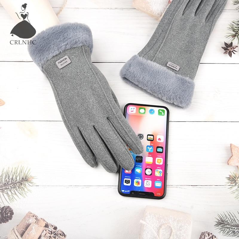 Crlnhc ผู้หญิงฤดูหนาวหนา Plush ถุงมือแฟชั่น Warm Suede กลางแจ้ง Guantes Lady Touchscreen ขับรถถุงมือกีฬาขี่จักรยาน Mittens Th