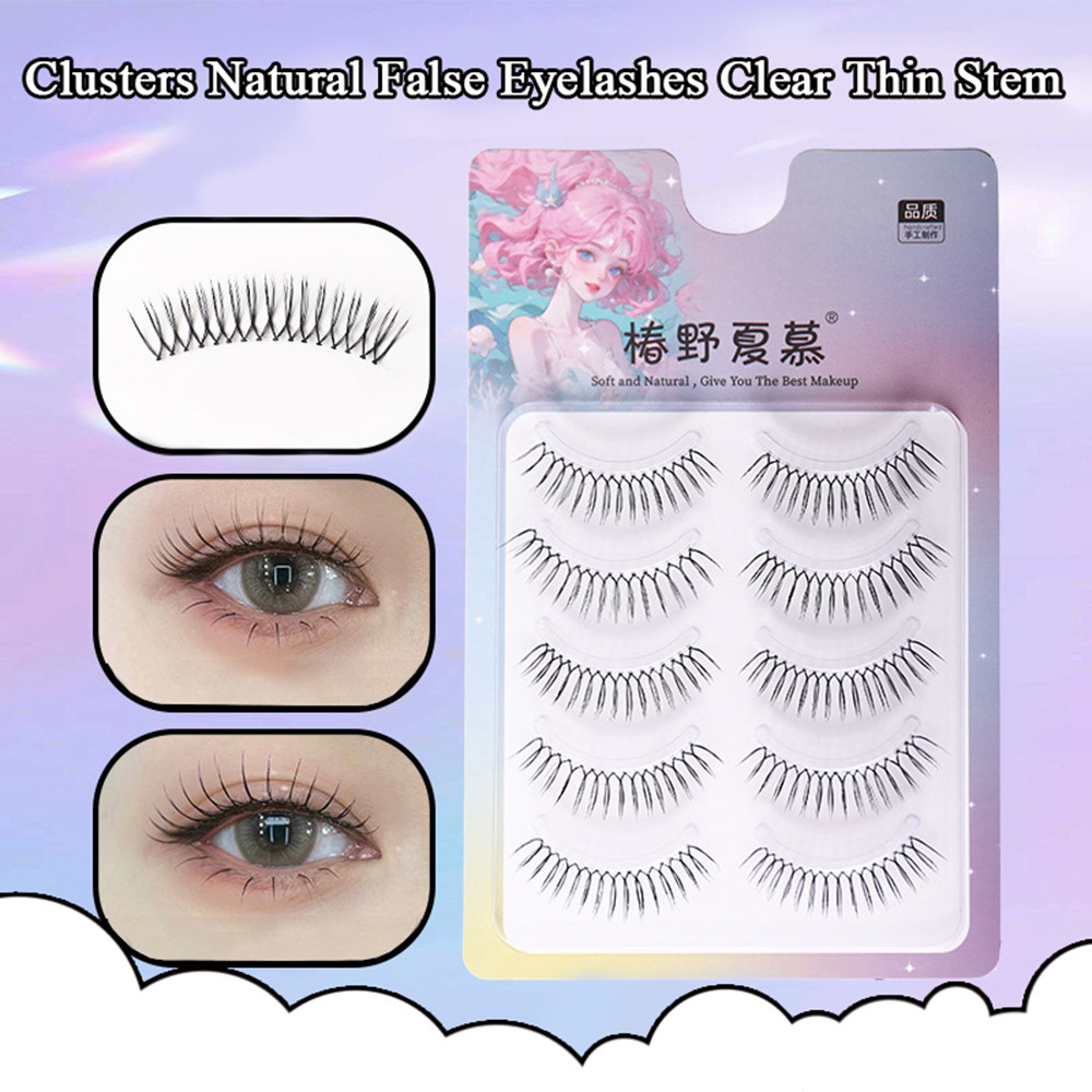 🔥【ขายร้อน】5 คู่ขนตาปลอม U-รูปโปร่งใส Stem ธรรมชาติ Reusable Lash Extension การ์ตูน Eye แต่งหน้า