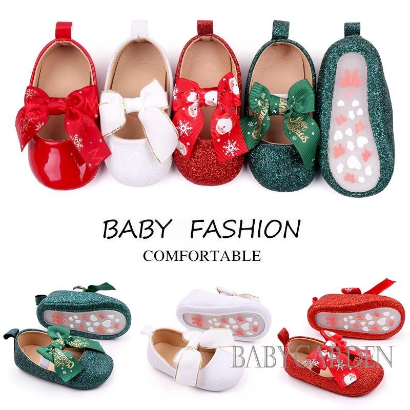 //-ทารกเด็กสาวรองเท้าหนังนิ่มG Litter Bowknot Soft SoleแบนPrewalker Anti-Slip First Walkerรองเท้าสําหรับคริสต์มาส