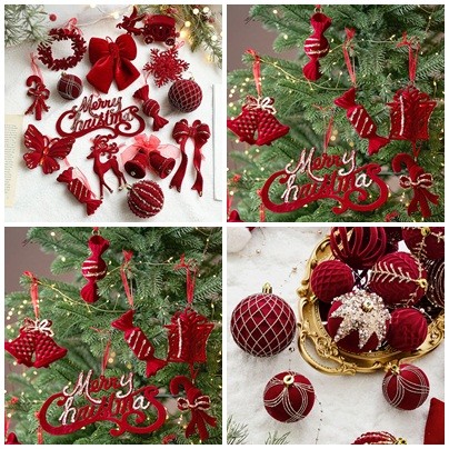 Creative Red pom-pom ตกแต่งต้นคริสต์มาสจี้ตกแต่งปาร์ตี้