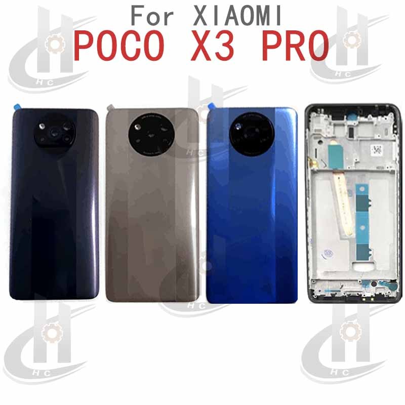 สําหรับ XIAOMI POCO X3 PRO แบตเตอรี่ฝาหลังที่อยู่อาศัยกรอบกลาง + ปุ่ม + กรอบด้านหน้า LCD + เลนส์กรอบกล้อง