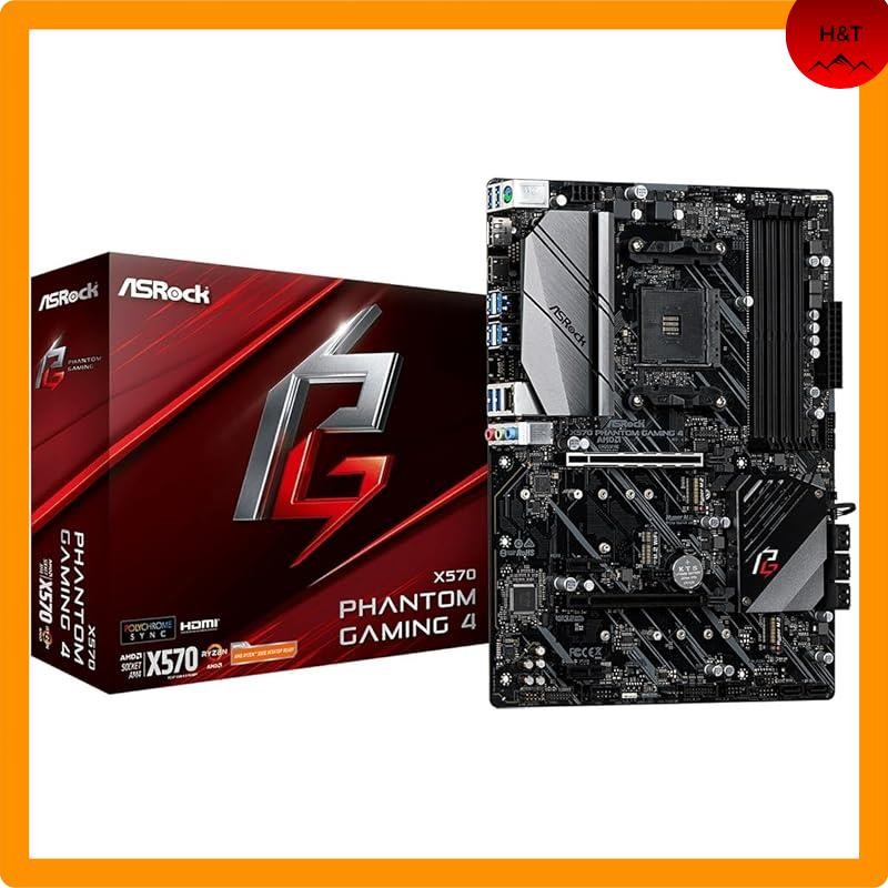 ASRock Motherboard X570 Phantom Gaming 4 AMD Ryzen 5000 Series CPU (Socket AM4) compatible X570 ATX 