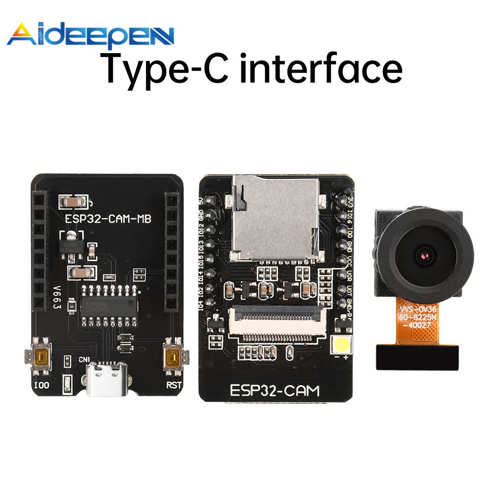 Aideepen ESP32-CAM โมดูลบอร์ดพัฒนาบลูทูธ WIFI CH340G พร้อมกล้อง OV3660/OV2640