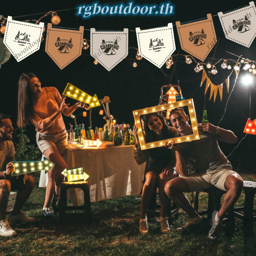 จัดส่งในกรุงเทพฯ🚚 12 ชิ้น Camping Flag แขวน Felt Camp เต็นท์ธงห้าจุดปรับความยาวได้