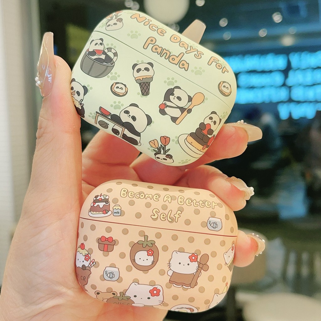 หูฟังสําหรับ Airpods 4 Pro 2 3 1 Polka Dot Hello Kitty การ์ตูน Panda รูปแบบน่ารักกันกระแทกหูฟังบลูทูธไร้สายชุดหูฟังเกราะป้องกัน