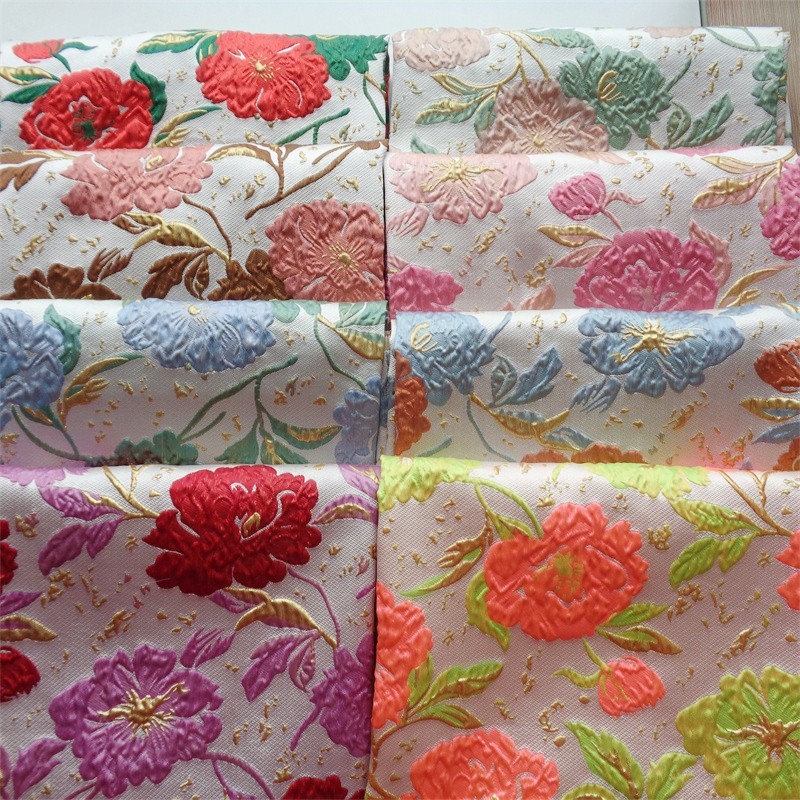 ผ้าไหมปักลายดอก.peony.jacquard.ประกายทอง ขนาด 1 เมตร TJ22750 สำหรับงานฝีมือและตกแต่ง